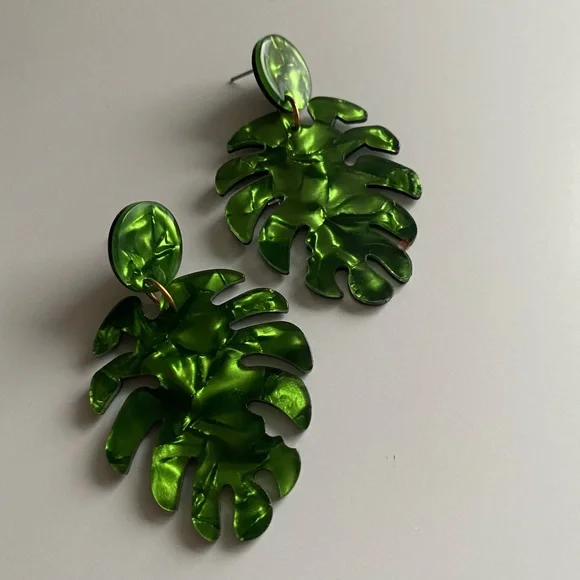 Lightweight Leaf Acrylic Statement Earrings - Picture 1 of 6